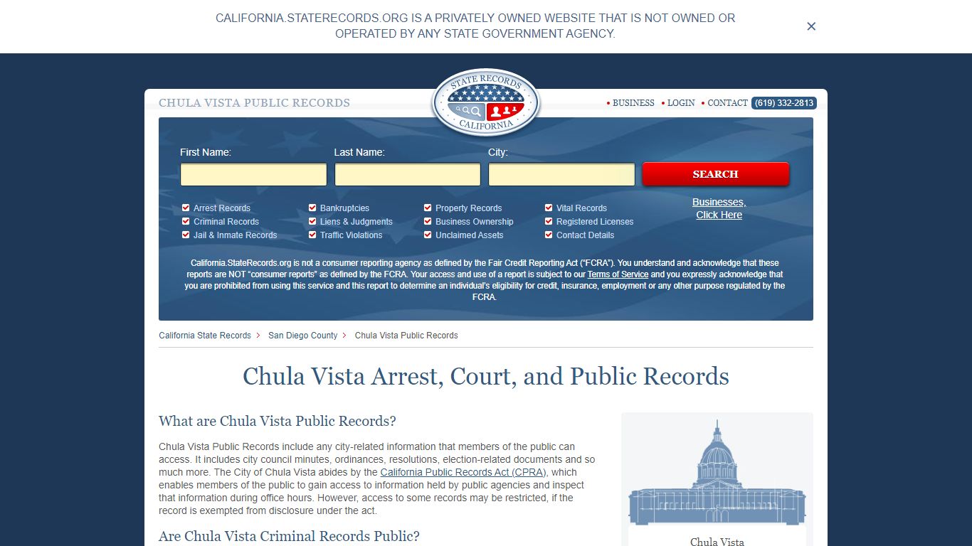 Chula Vista Arrest and Public Records - StateRecords.org