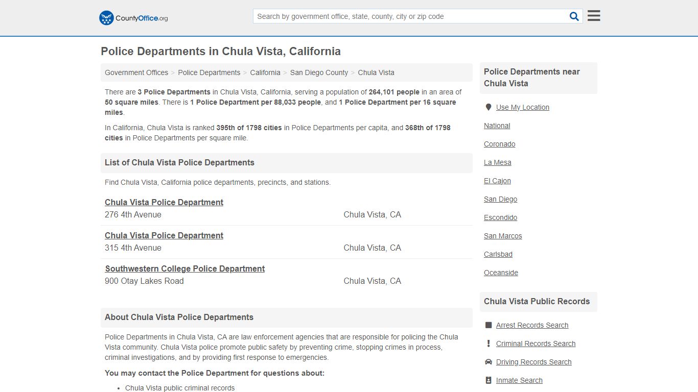 Police Departments - Chula Vista, CA (Arrest Records & Police Logs)