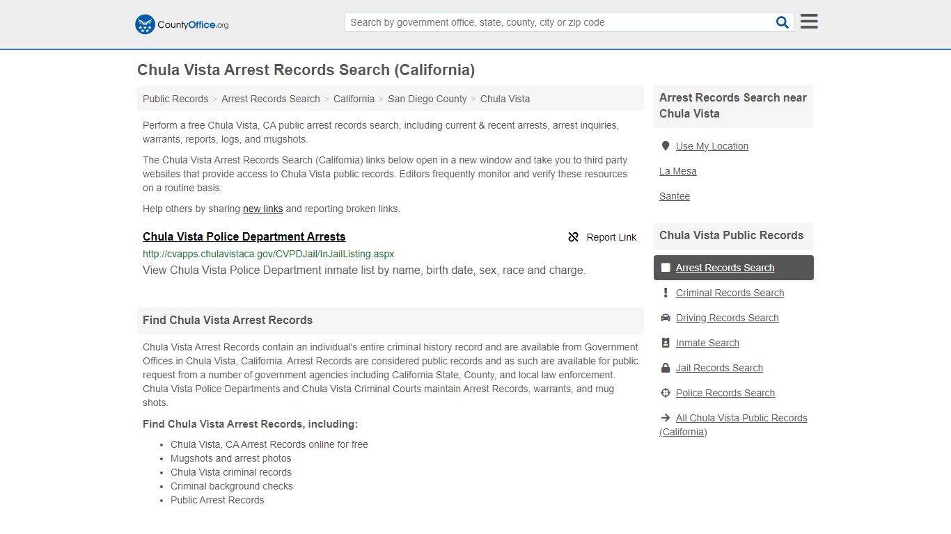 Chula Vista Arrest Records Search (California) - County Office